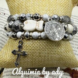 🤠 Western Ranch Spirit | Cream & Turquoise 3‑Bracelet Stack